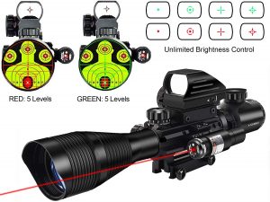 MidTen Riflescope Combo 4-12x50EG Dual Illuminated Optics & IIIA/2MW Laser Sight & 4 Holographic Reticle Red/Green Dot Sight & 20mm Scope Mount